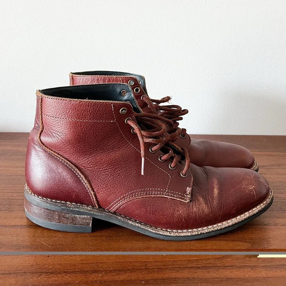 Vintage Thursday Boots Captain Leather Lace Up Cap Toe Burgundy Men's Size 9.5D